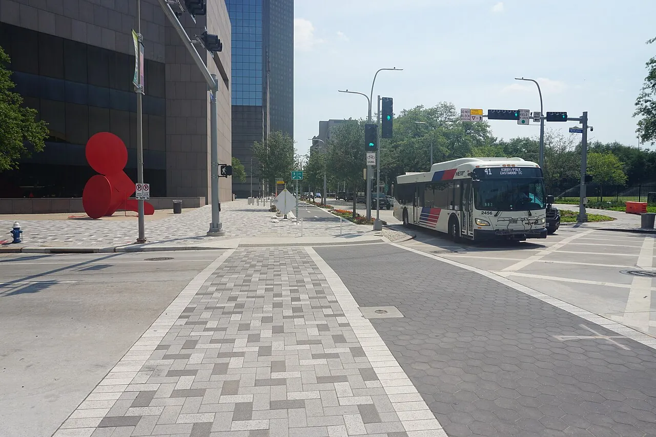 Houston May 2022 19 (crosswalk, bike path, and Houston Metro bus) in Houston, Texas