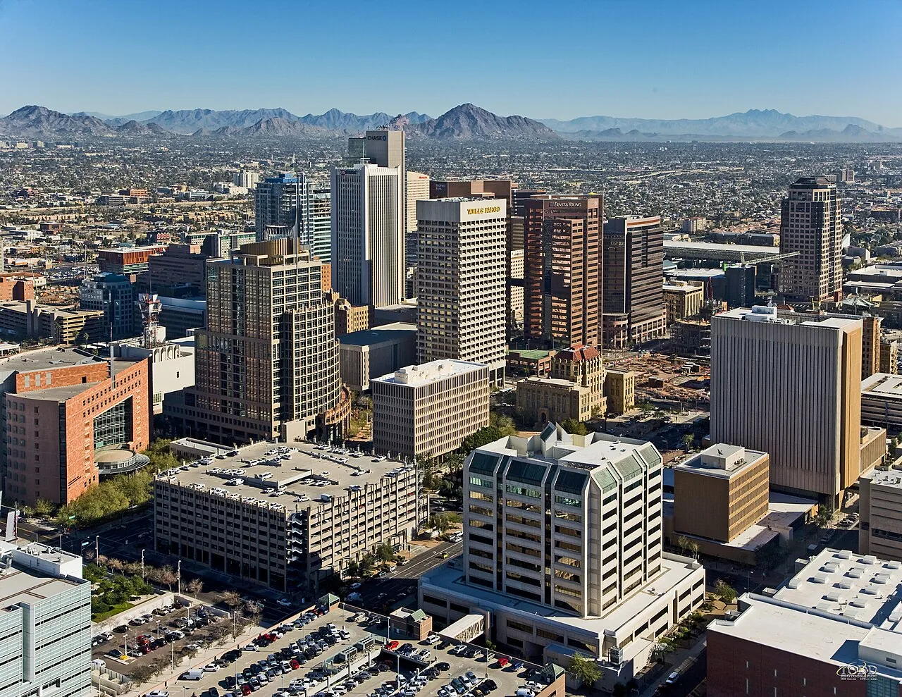 Downtown Phoenix Aerial Looking Northeast in Phoenix, Arizona